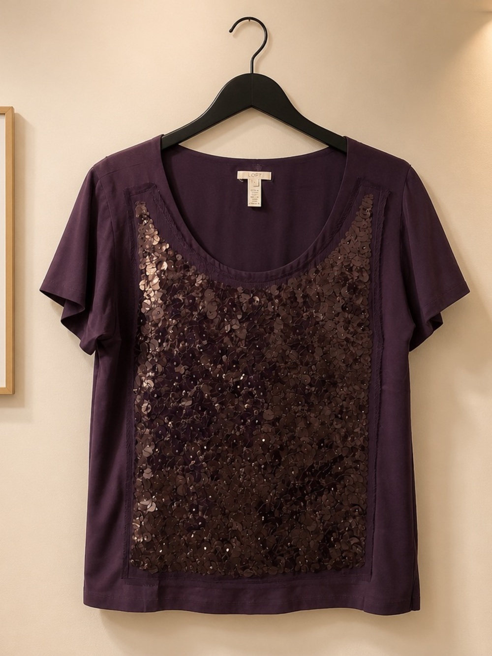 J. Crew Deep Purple Sequin Front Short Sleeve Tee